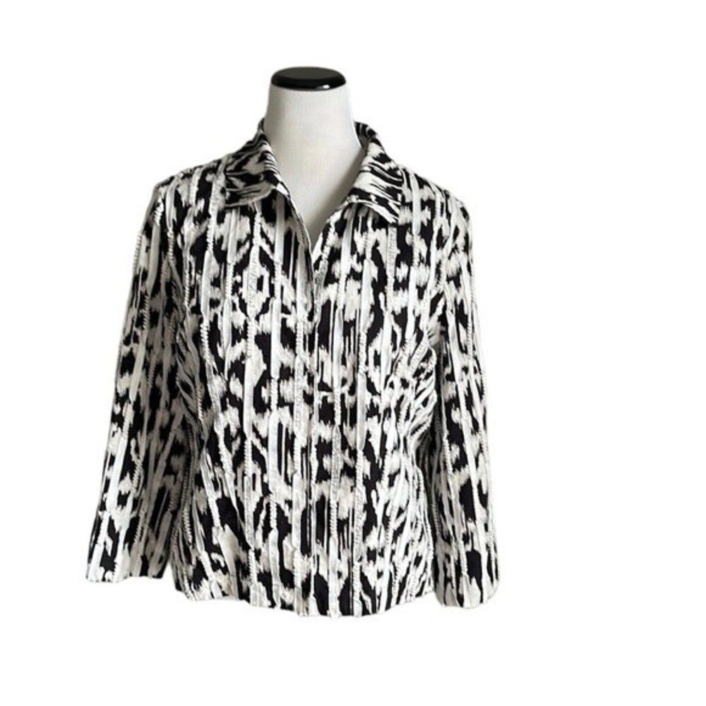 Chico's Jacket Womens Black/White Aztec Southwestern Textured Blazer Size L